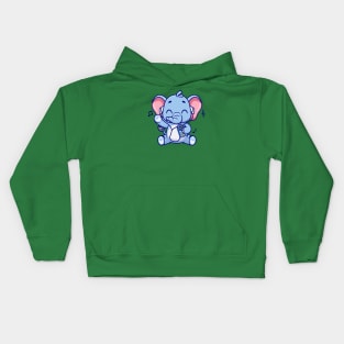 Cute Elephant Listening Music With Earphone Cartoon Kids Hoodie